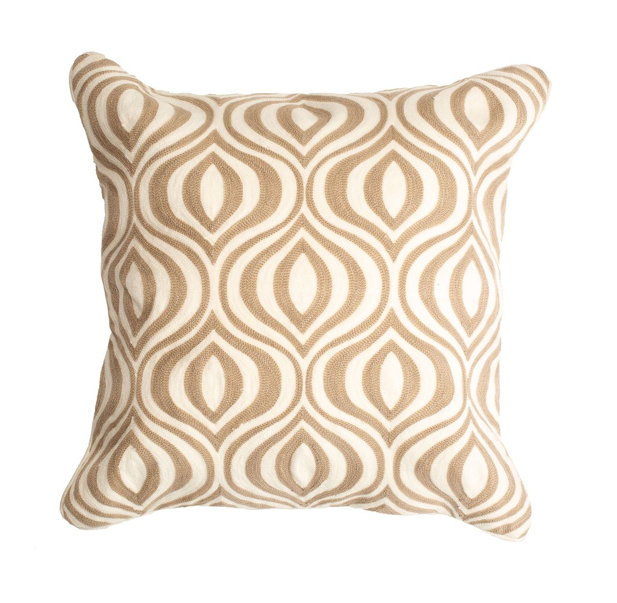 Dekoratives, weiches Kissen mit geometrischem Muster in Elfenbein und weißer Farbe